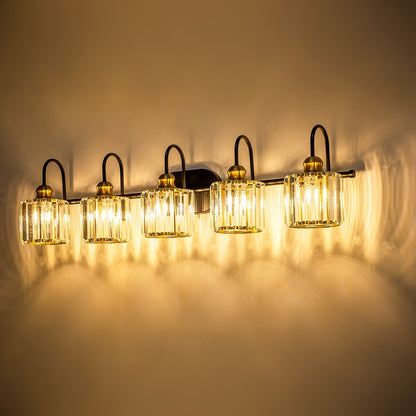 Ensemble de 5 luminaires linéaires à effet glamour, à intensité variable, avec abat-jour en cristal cylindrique pour salle de bain.