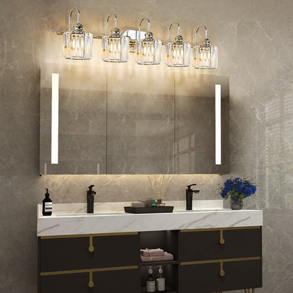 Ensemble de 5 luminaires linéaires à effet glamour, à intensité variable, avec abat-jour en cristal cylindrique pour salle de bain.