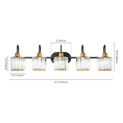 Ensemble de 5 luminaires linéaires à effet glamour, à intensité variable, avec abat-jour en cristal cylindrique pour salle de bain.