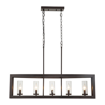 Luminaires suspendus industriels modernes à 5 lumières, style linéaire, pour salle à manger, style farmhouse, avec abat-jour cylindrique en verre transparent, pour îlot de cuisine.