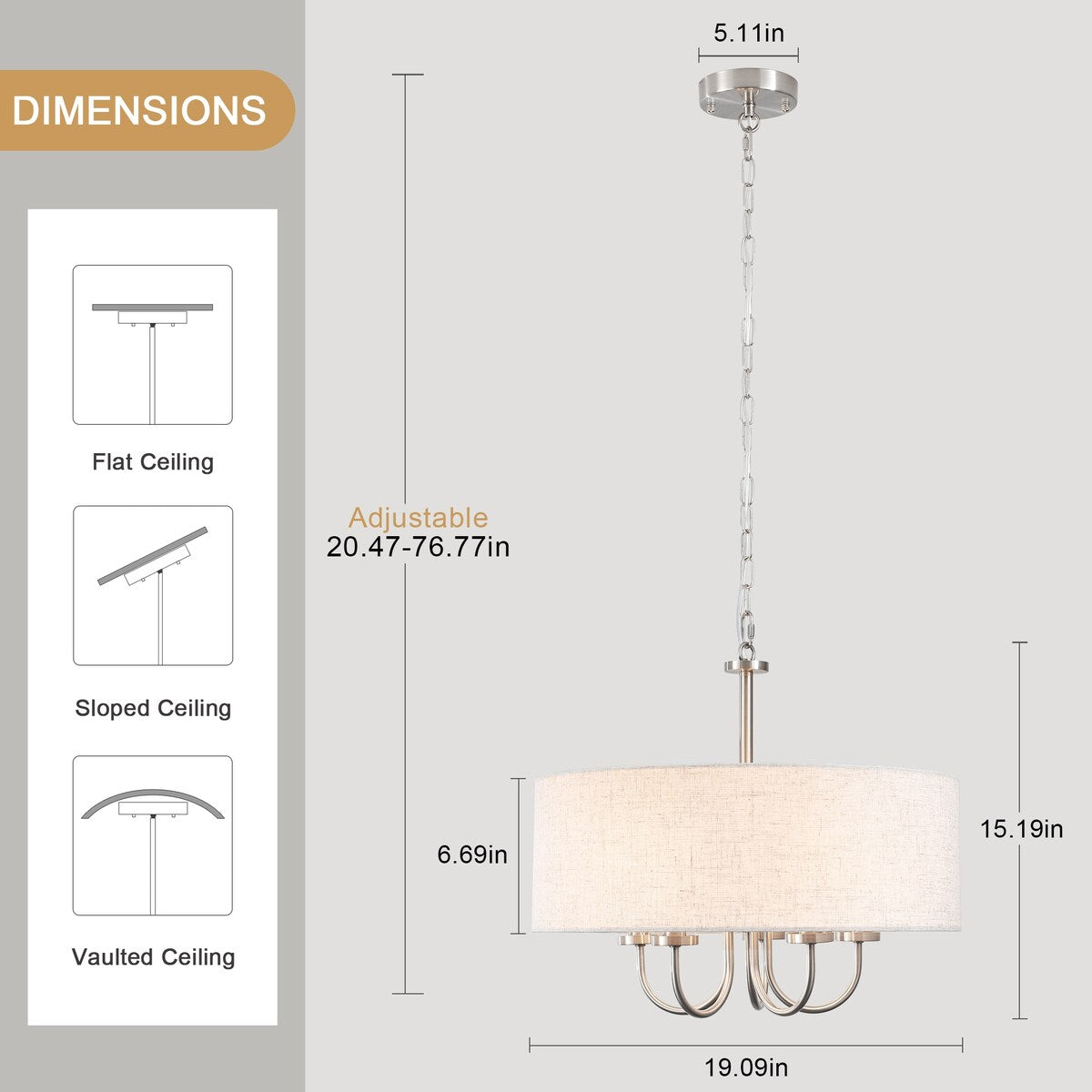 Suspension moderne à 5 lumières, à fixer au plafond, pour salle à manger, chambres à coucher et salon - N/A
