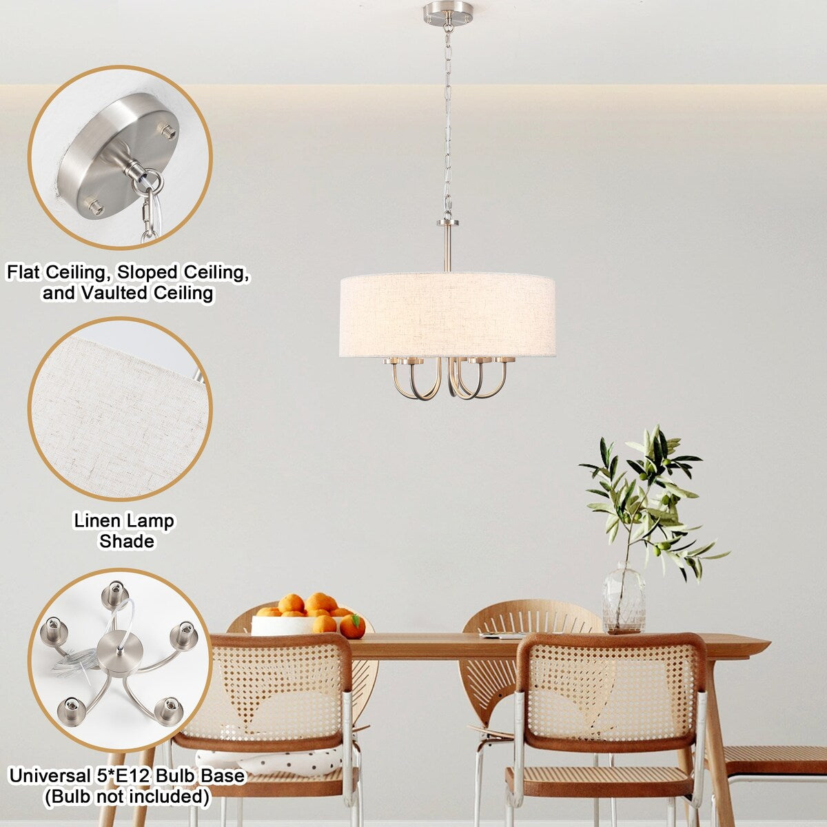 Suspension moderne à 5 lumières, à fixer au plafond, pour salle à manger, chambres à coucher et salon - N/A