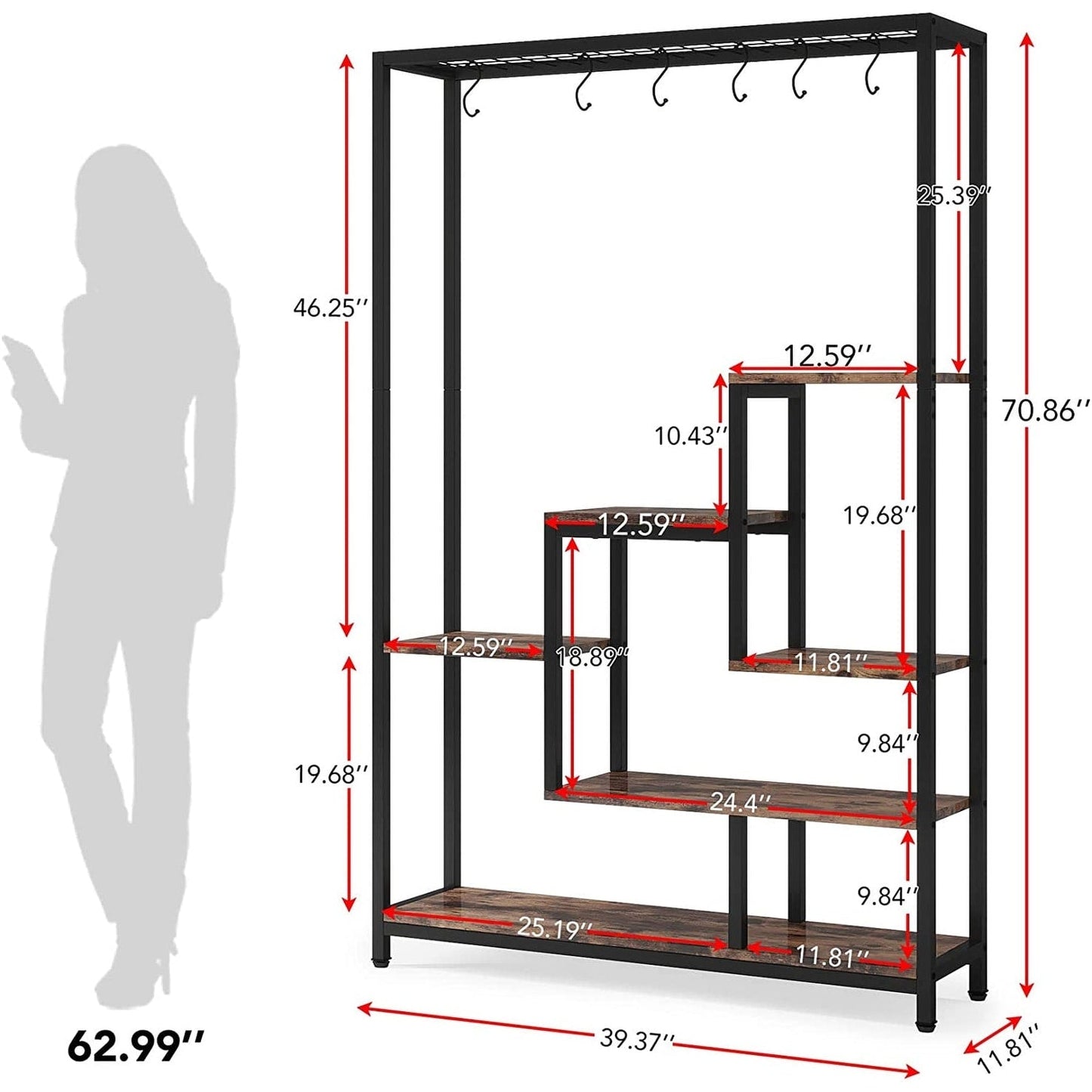 5-Tier Tall Indoor Plant Stand, 70.9 inches Plant Shelf with 10PC Hanging Hooks