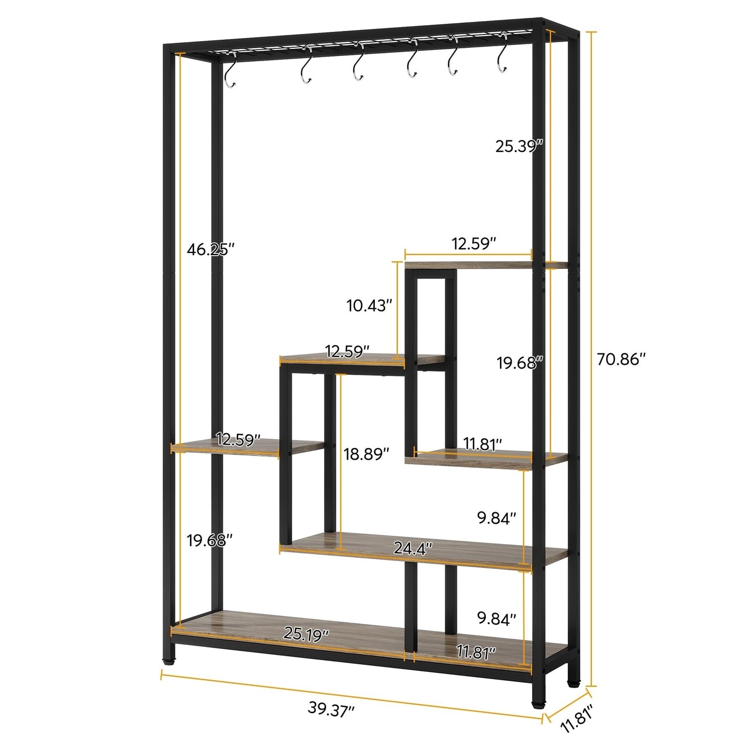 5-Tier Tall Indoor Plant Stand, 70.9 inches Plant Shelf with 10PC Hanging Hooks