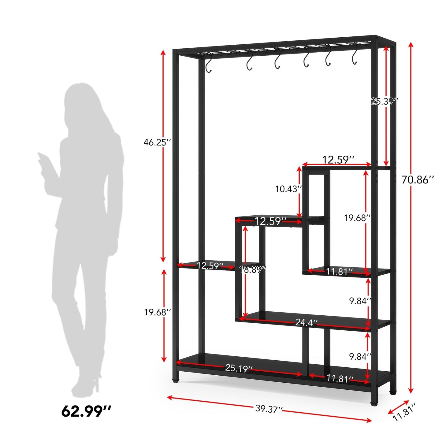 5-Tier Tall Indoor Plant Stand, 70.9 inches Plant Shelf with 10PC Hanging Hooks