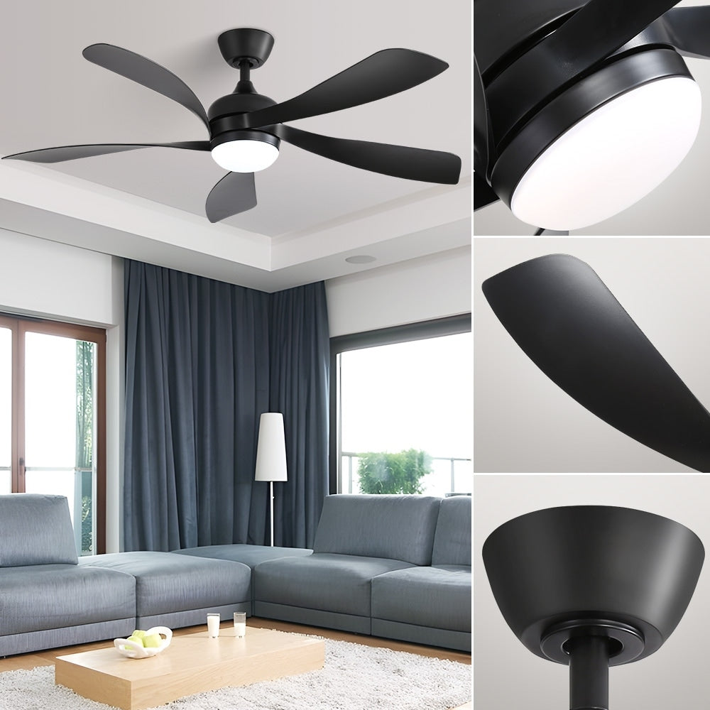 Ventilateur de plafond 52 pouces avec télécommande et éclairage, moteur DC silencieux, 5 pales, haut débit d'air, design moderne.