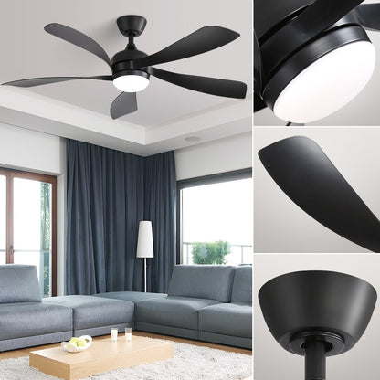 Ventilateur de plafond 52 pouces avec télécommande et éclairage, moteur DC silencieux, 5 pales, haut débit d'air, design moderne.