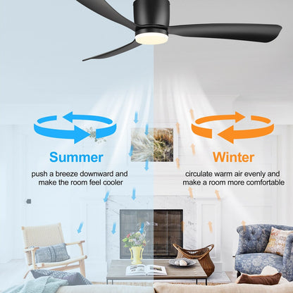 Ventilateur de plafond LED à montage encastré de 52 pouces noir/blanc avec éclairage et télécommande (3 pales)
