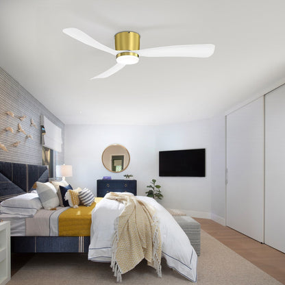 Ventilateur de plafond LED à montage encastré de 52 pouces noir/blanc avec éclairage et télécommande (3 pales)