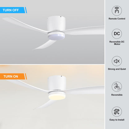 Ventilateur de plafond LED à montage encastré de 52 pouces noir/blanc avec éclairage et télécommande (3 pales)