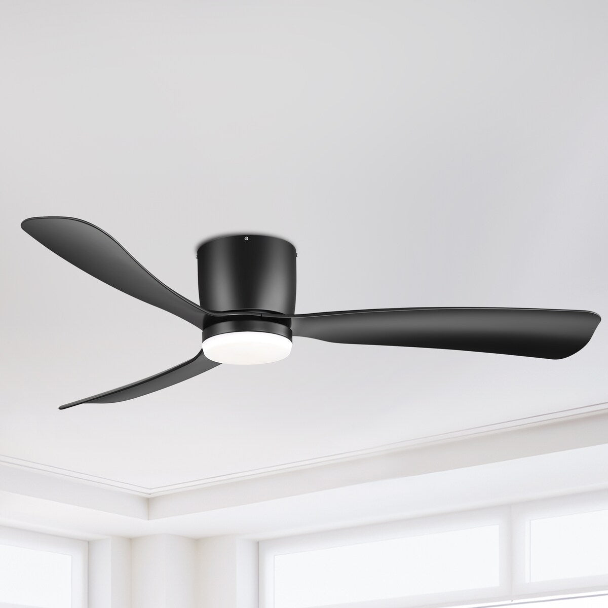 Ventilateur de plafond LED à montage encastré de 52 pouces noir/blanc avec éclairage et télécommande (3 pales)