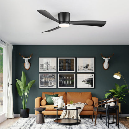 Ventilateur de plafond LED à montage encastré de 52 pouces noir/blanc avec éclairage et télécommande (3 pales)