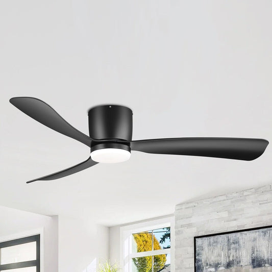 Ventilateur de plafond LED à montage encastré de 52 pouces noir/blanc avec éclairage et télécommande (3 pales)