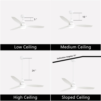 Ventilateur de plafond à LED intégré de 48 et 52 pouces avec lumière et télécommande, moteur à courant continu réversible.