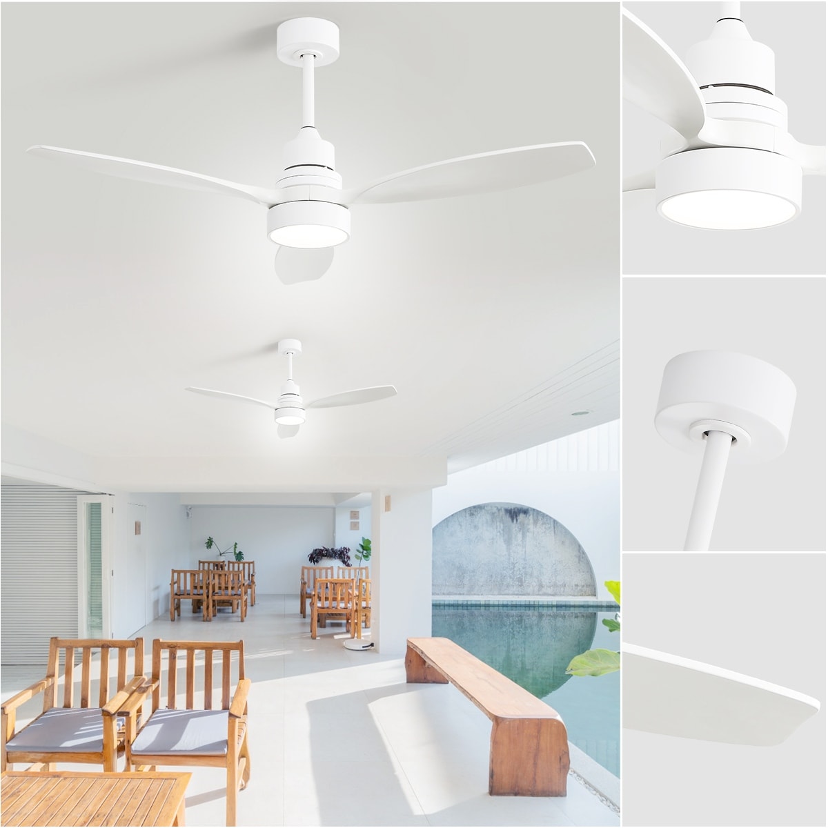 Ventilateur de plafond à LED intégré de 48 et 52 pouces avec lumière et télécommande, moteur à courant continu réversible.