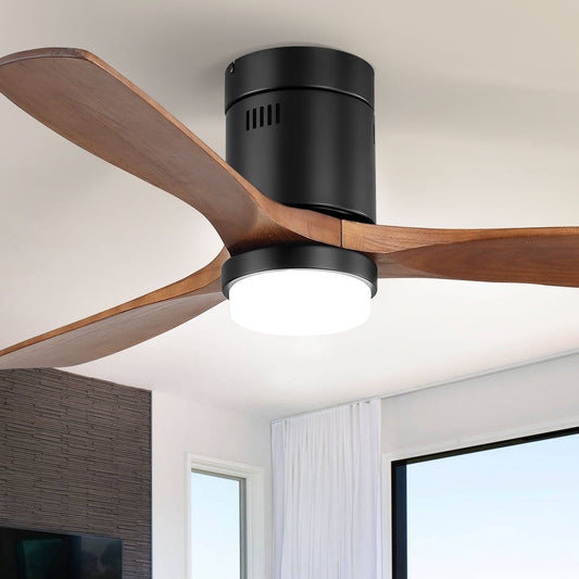 Ventilateur de plafond Sofucor à montage encastré de 52 pouces avec télécommande, moteur réversible et éclairage intégré en option.
