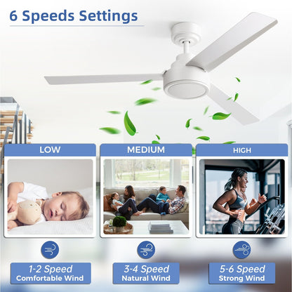 Ventilateur de plafond moderne de 52 pouces en bois massif/ABS avec télécommande (sans éclairage), 6 vitesses de ventilation, flux d'air réversible.