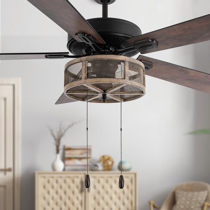 Ventilateur de plafond LED à 52 pales, style loft, métal brossé, style farmhouse
