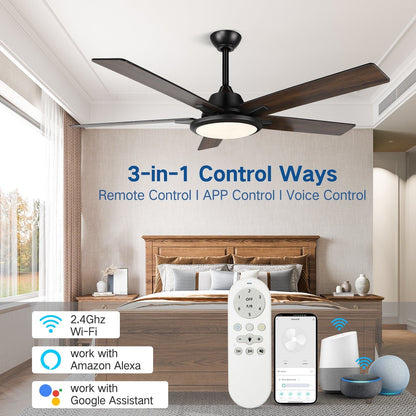 52 Ventilateurs de plafond modernes avec lumières et télécommande, LED à intensité variable