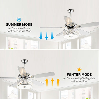 Luminaire suspendu moderne à 52 branches et 4 lumières, avec ventilateur de plafond à cristaux et télécommande.