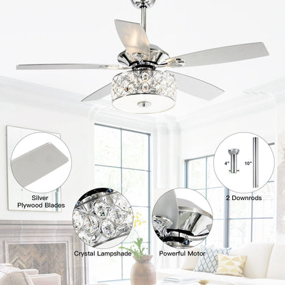 Luminaire suspendu moderne à 52 branches et 4 lumières, avec ventilateur de plafond à cristaux et télécommande.