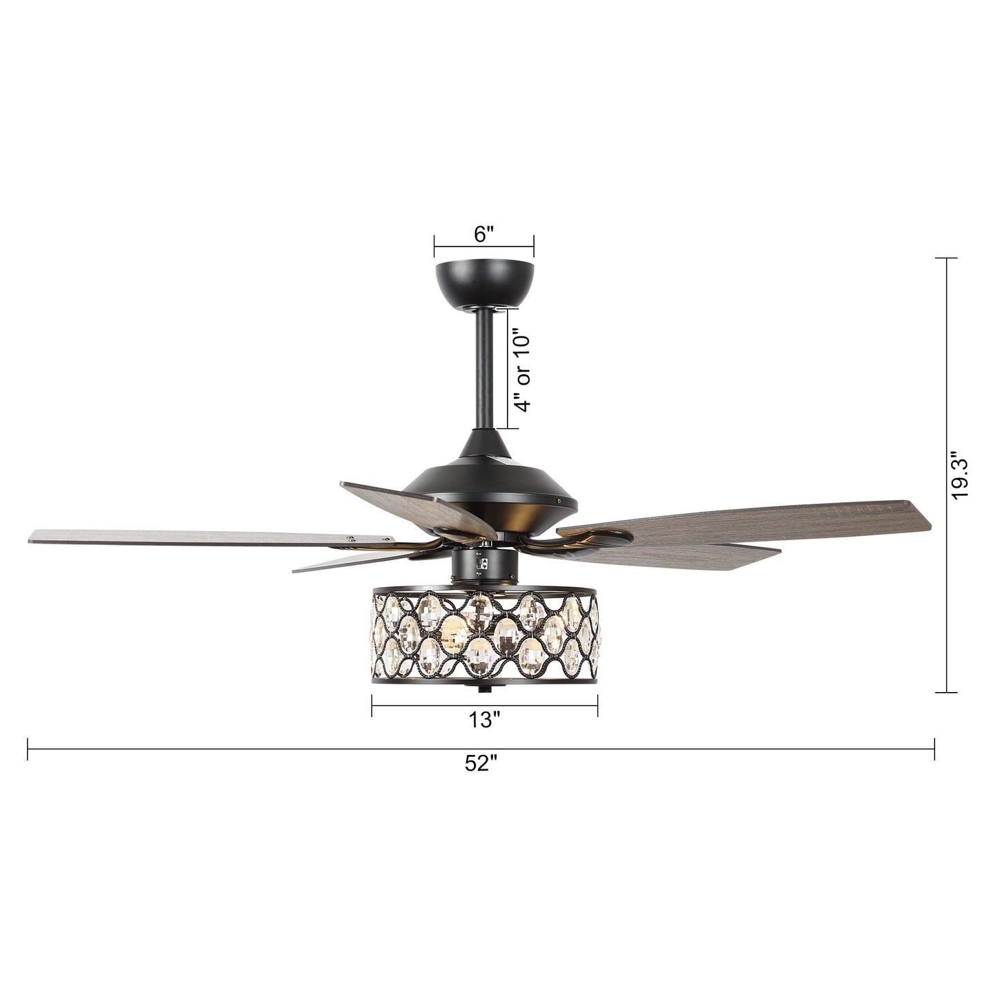 Luminaire suspendu moderne à 52 branches et 4 lumières, avec ventilateur de plafond à cristaux et télécommande.