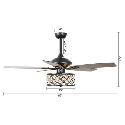 Luminaire suspendu moderne à 52 branches et 4 lumières, avec ventilateur de plafond à cristaux et télécommande.