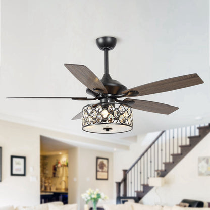 Luminaire suspendu moderne à 52 branches et 4 lumières, avec ventilateur de plafond à cristaux et télécommande.