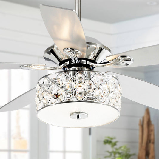 Luminaire suspendu moderne à 52 branches et 4 lumières, avec ventilateur de plafond à cristaux et télécommande.
