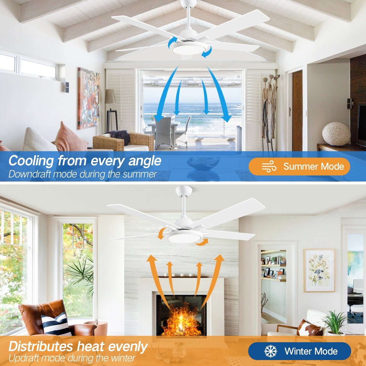 52 Ventilateurs de plafond modernes avec lumières et télécommande, LED à intensité variable