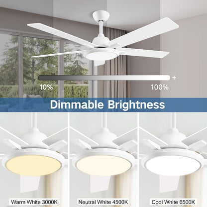 52 Ventilateurs de plafond modernes avec lumières et télécommande, LED à intensité variable