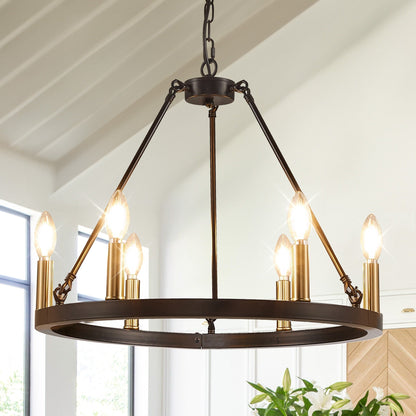 Luminaire à 24 lumières en forme de roue de chariot ronde de 54 pouces