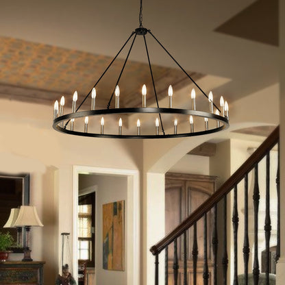 Luminaire à 24 lumières en forme de roue de chariot ronde de 54 pouces