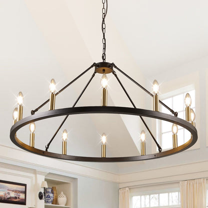 Luminaire à 24 lumières en forme de roue de chariot ronde de 54 pouces