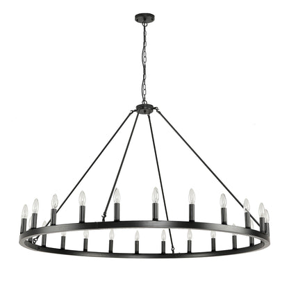 Luminaire à 24 lumières en forme de roue de chariot ronde de 54 pouces
