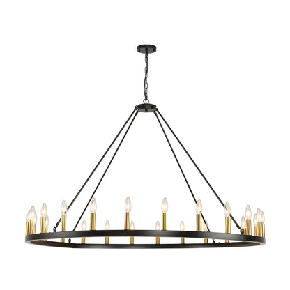 Luminaire à 24 lumières en forme de roue de chariot ronde de 54 pouces