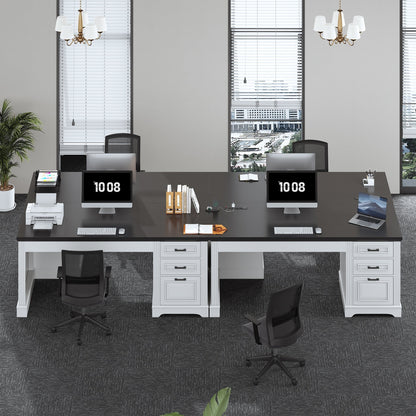 Bureau de direction style farmhouse, bureau de travail pour la maison, tiroir à dossiers, support de moniteur, prise de courant.