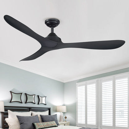 Ventilateur de plafond à courant continu à 3 pales, noir moderne, 56 pouces, avec télécommande.