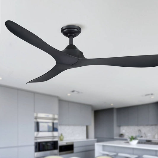 Ventilateur de plafond à courant continu à 3 pales, noir moderne, 56 pouces, avec télécommande.