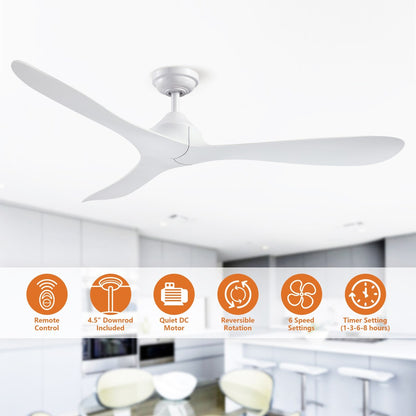 Ventilateur de plafond à courant continu à 3 pales, noir moderne, 56 pouces, avec télécommande.