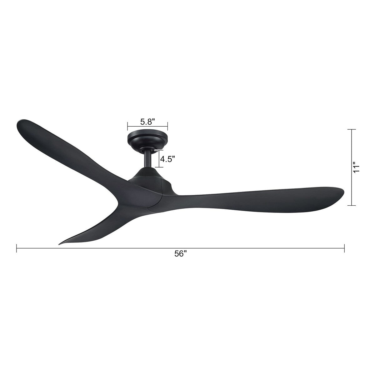 Ventilateur de plafond à courant continu à 3 pales, noir moderne, 56 pouces, avec télécommande.