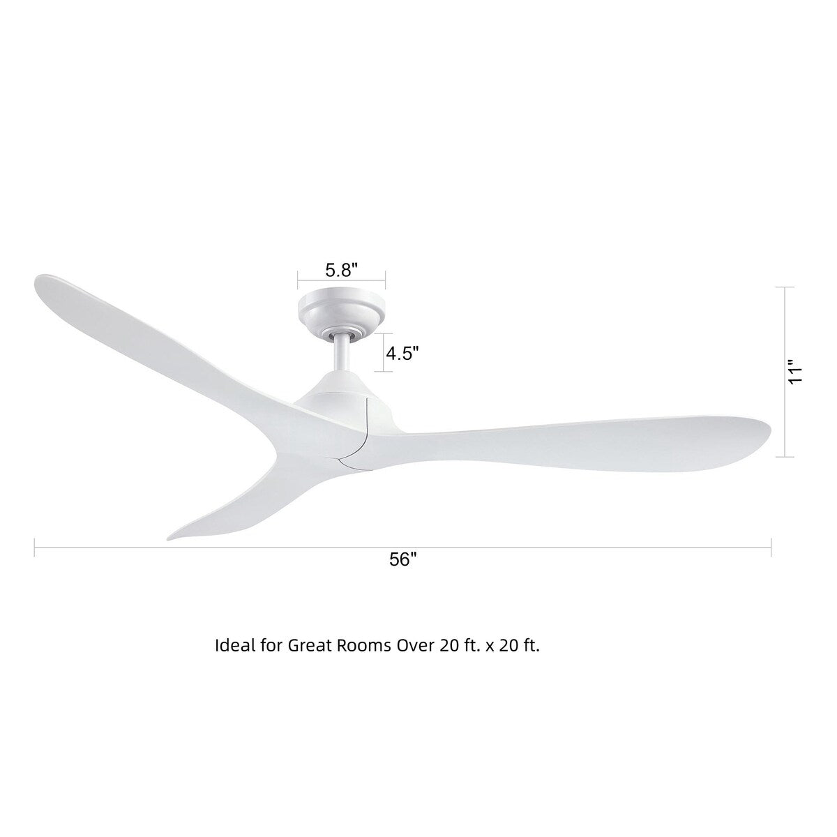 Ventilateur de plafond à courant continu à 3 pales, noir moderne, 56 pouces, avec télécommande.
