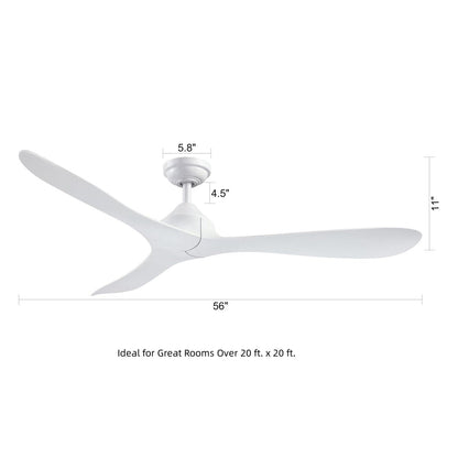 Ventilateur de plafond à courant continu à 3 pales, noir moderne, 56 pouces, avec télécommande.