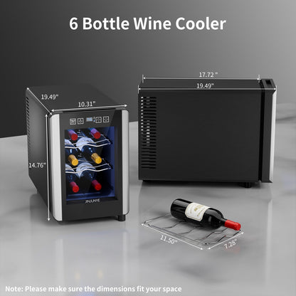Cave à vin réfrigérante 6 bouteilles (46-66°F), mini-réfrigérateur à boissons indépendant pour l'été, cave à vin avec contrôle de température.