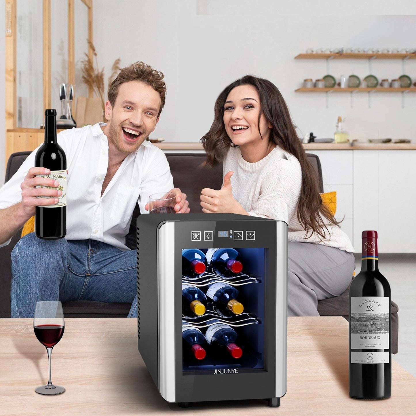 Cave à vin réfrigérante 6 bouteilles (46-66°F), mini-réfrigérateur à boissons indépendant pour l'été, cave à vin avec contrôle de température.