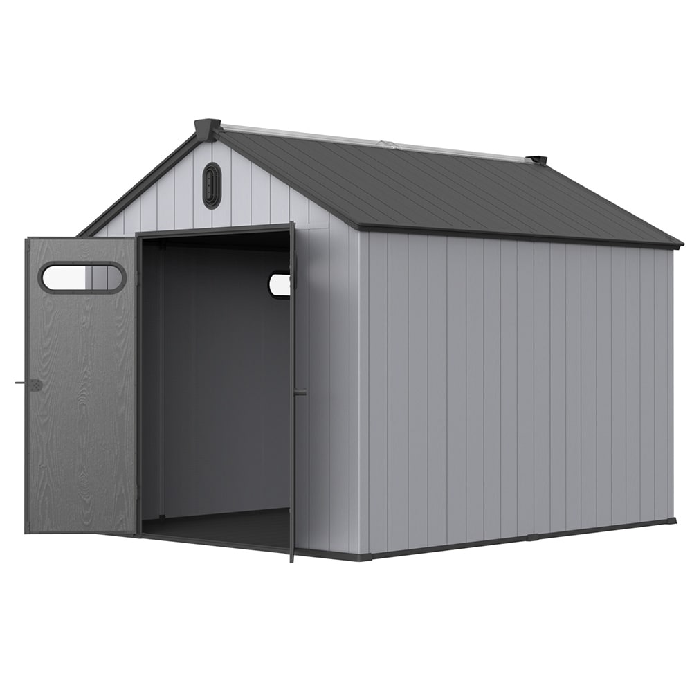 Abri de jardin en résine pour extérieur, résistant aux intempéries, avec plancher, modèle Spire Tool Shed, dimensions : 6 pi x 4 pi / 6 pi x 8 pi / 8 pi x 6 pi / 8 pi x 10 pi