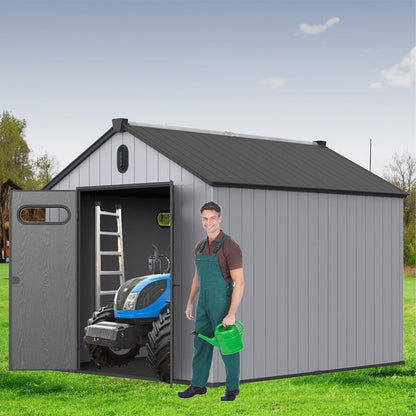 Abri de jardin en résine pour extérieur, résistant aux intempéries, avec plancher, modèle Spire Tool Shed, dimensions : 6 pi x 4 pi / 6 pi x 8 pi / 8 pi x 6 pi / 8 pi x 10 pi
