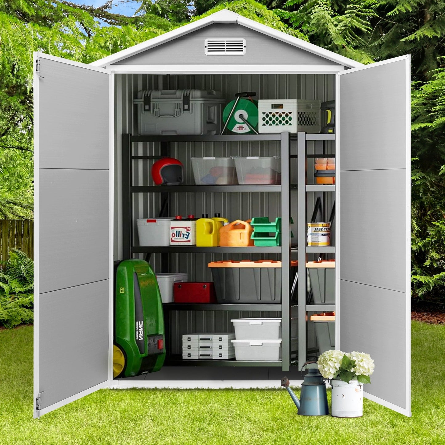 Abri de jardin en résine pour extérieur, résistant aux intempéries, avec plancher, modèle Spire Tool Shed, dimensions : 6 pi x 4 pi / 6 pi x 8 pi / 8 pi x 6 pi / 8 pi x 10 pi