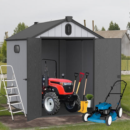 Abri de jardin en résine pour extérieur, résistant aux intempéries, avec plancher, modèle Spire Tool Shed, dimensions : 6 pi x 4 pi / 6 pi x 8 pi / 8 pi x 6 pi / 8 pi x 10 pi
