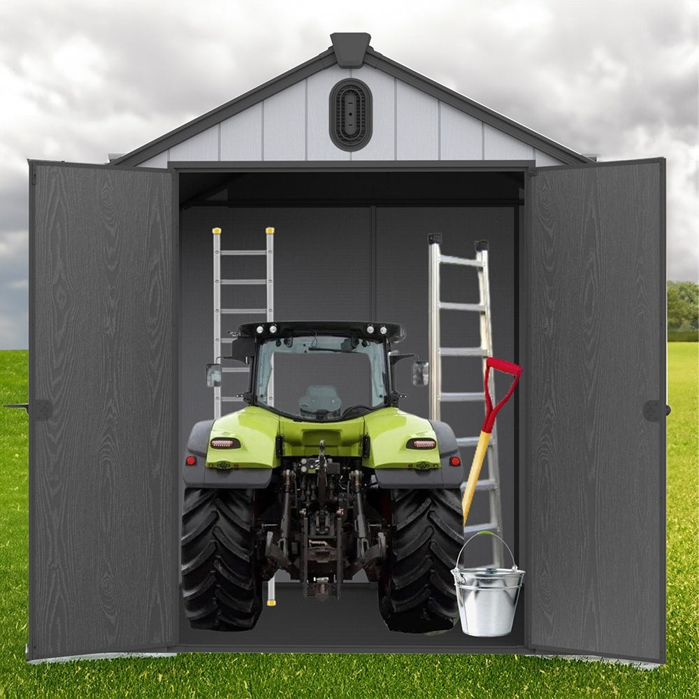 Abri de jardin en résine pour extérieur, résistant aux intempéries, avec plancher, modèle Spire Tool Shed, dimensions : 6 pi x 4 pi / 6 pi x 8 pi / 8 pi x 6 pi / 8 pi x 10 pi